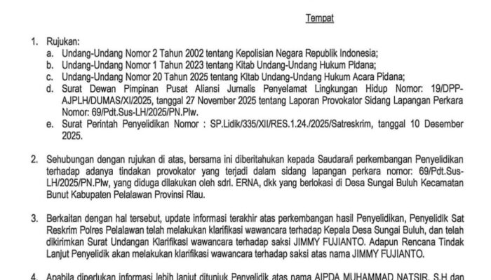 Polres Terbitkan SP2HP Jimmy Fujianto Mangkir Pada Panggilan Pertama