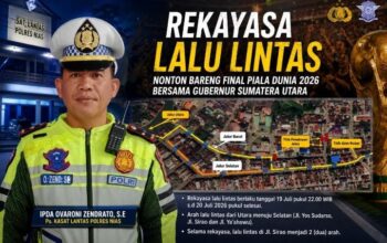 Rekayasa Lalulintas Saat Nobar Final Piala Dunia Bersama Gubernur Sumut di Alun-alun kota Gunungsitoli