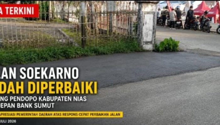 Jalan Rusak Didepan Bank Sumut Gunungsitoli Telah Diperbaiki