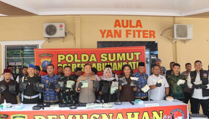 Polres Labuhanbatu Musnahkan 34 Kg Sabu dan 20 Ribu Pil Ekstasi